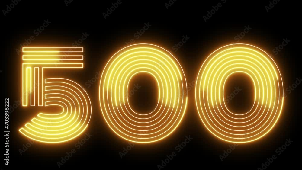 Poster 500 number text font with neon light. luminous and shimmering haze inside the letters of the text fi