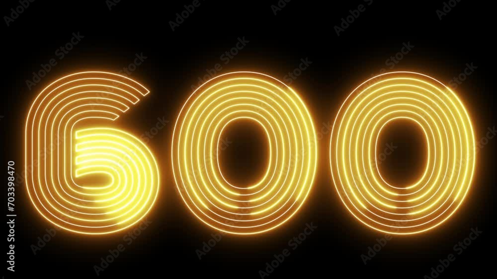 Poster 600 number text font with neon light. luminous and shimmering haze inside the letters of the text si