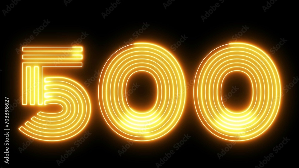 Poster 500 number text font with neon light. luminous and shimmering haze inside the letters of the text fi