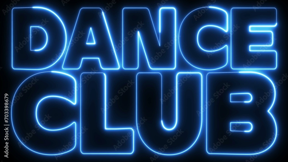 Poster dance club text font with light. luminous and shimmering haze inside the letters of the text dance c