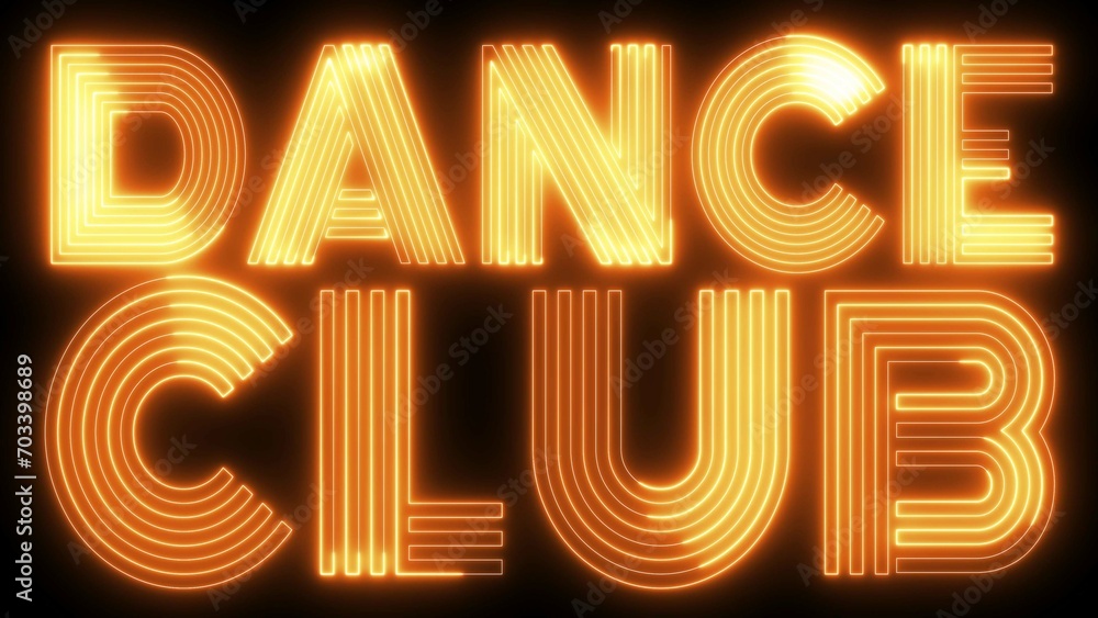 Poster dance club text font with light. luminous and shimmering haze inside the letters of the text dance c
