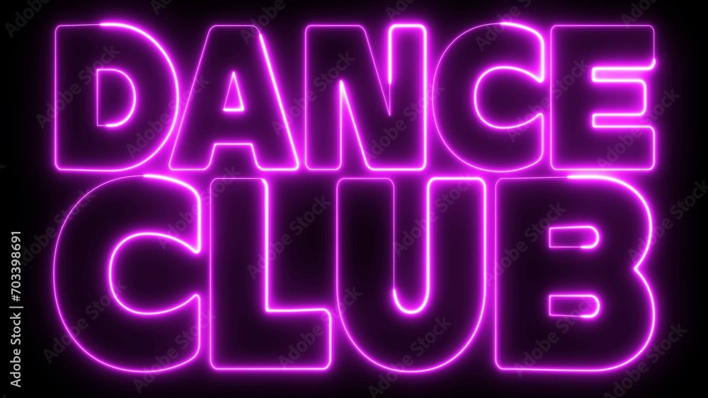 Poster dance club text font with light. luminous and shimmering haze inside the letters of the text dance c