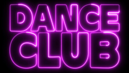 Dance Club text font with light. Luminous and shimmering haze inside the letters of the text Dance Club. Dance Club Neon.