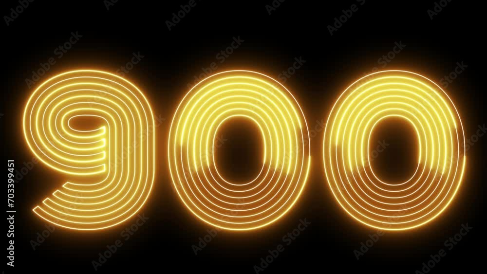 Poster 900 number text font with neon light. luminous and shimmering haze inside the letters of the text ni