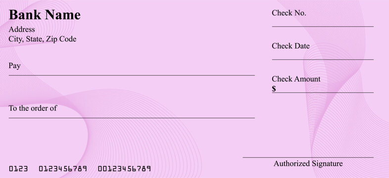 Vector of Blank Bank or Personal Check. Payment, Money, Cash, Currency, Cheque, Banknote
