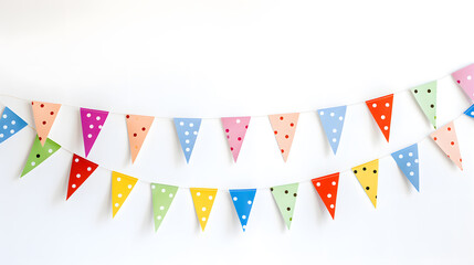 Carnival garland with flags isolated on white background. Decorative colorful bunting for birthday celebration, festival and bright decoration