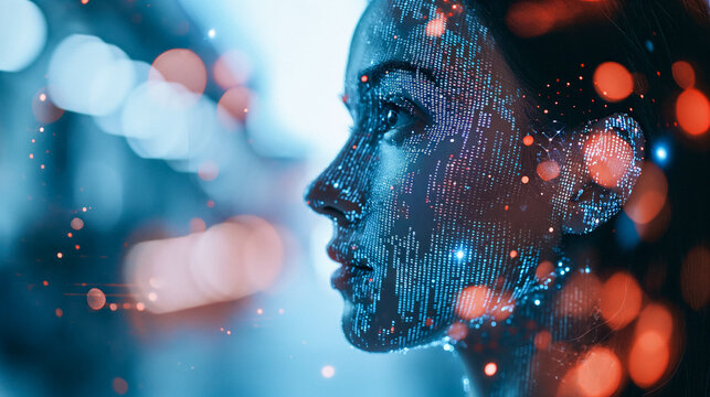 The face of a cyber mind. Technology background concept