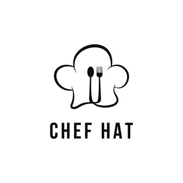 Chef hat logo design idea with spoon and fork symbol