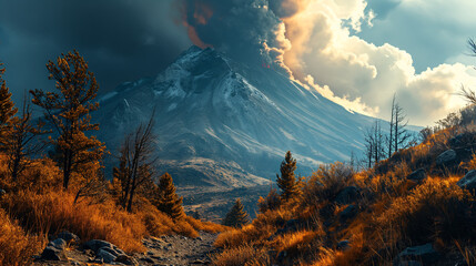 Apocalyptic vision of a volcano erupting