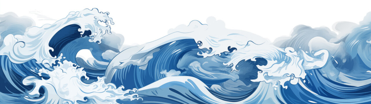 Illustration of Water Waves in Japanese Art