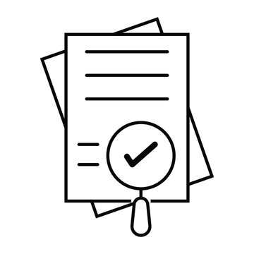 recommend clip art: linear doc review or audit like assess icon. lineart trend modern stroke loupe info logotype graphic art design isolated on white. concept of business accountant inspection and find fraud information