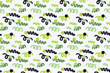 Fun seamless pattern. Creative abstract style art background for children. Trendy texture design with basic shapes. Simple childish doodle wallpaper print