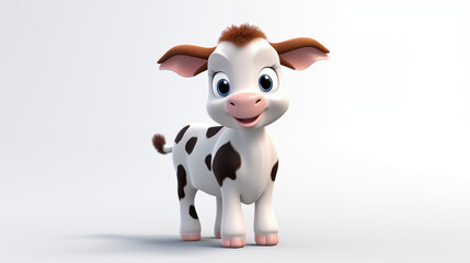 3D cartoon animation female cow in white background