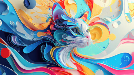 Elegant colorful 3d abstraction cat zodiac 