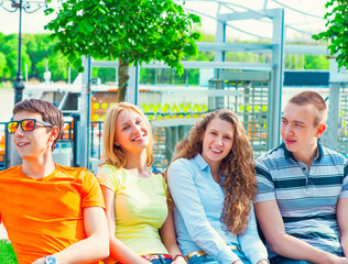 Group portrait of young college students