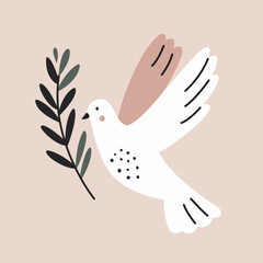 Dove and Olive Branch Illustration: Symbol of Peace, Love, and Freedom.