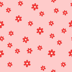 Minimalist seamless pattern with red flowers for Valentine's Day