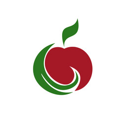 Cartoon apple with foliage on a white background. Vector illustration