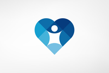 Geometric logo that looks simple and intelligently inserts the symbol of the person or child into a heart. This logo is perfect for child care companies, non-profit companies or others