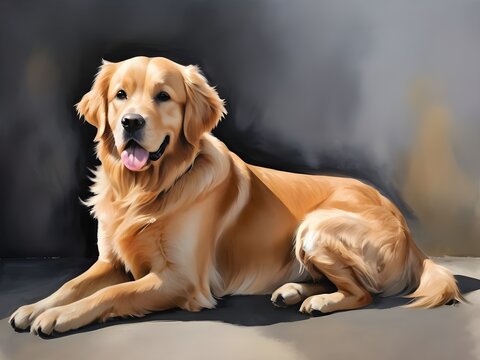Painting of a golden retriever sitting. Generative AI