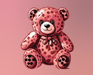 Teddy bear ,watercolor hand drawn illustration; with white red background. Vector illustration