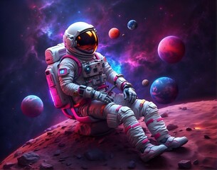 Fototapeta premium hyper realistic astronaut space planet