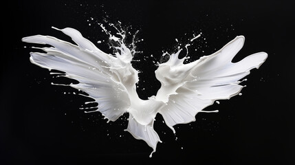 bird wings created with milk splashes on a black . generated by ai