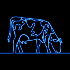 A cow is grazing icon neon glow illustration concept