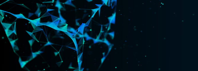 Network points and connection lines. Technology background. Science background. 3D rendering. Abstract cube.