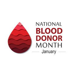 Red dropand a text JANUARY IS BLOOD DONOR MONTH.