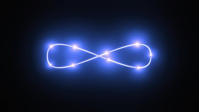 Neon infinity sign. 3D render seamless loop animation. Abstract background with infinity sign. Digital background. Seamless loop. Infinity symbol appears of multiple glowing lines, animated figure