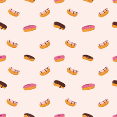 Donuts seamless pattern on a rose background