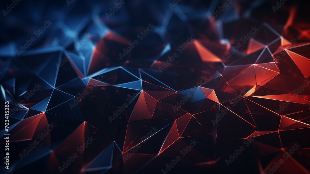 Poster abstract digital background of glowing triangles, polygons and three-dimensional shapes. an artistic