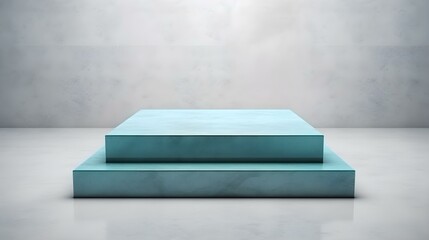 Luxury Studio Background for Product Presentation. Light Marble Showroom with a square cyan Podium