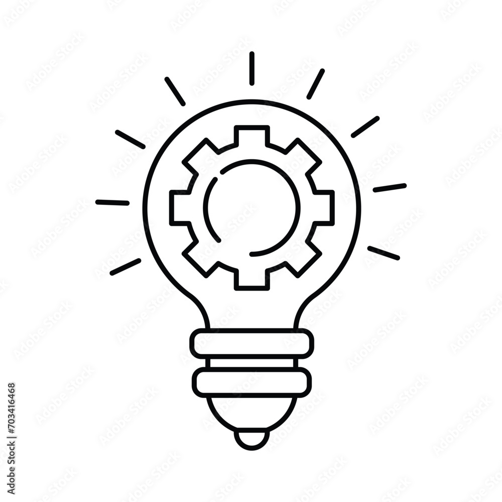 Aufkleber thin line black gear with bulb simple icon. lineart stroke trend modern system integration logotype 