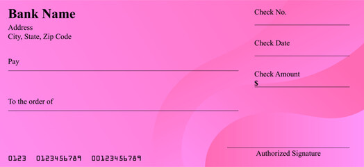 Vector of Blank Bank or Personal Check. Payment, Money, Cash, Currency, Cheque, Banknote
