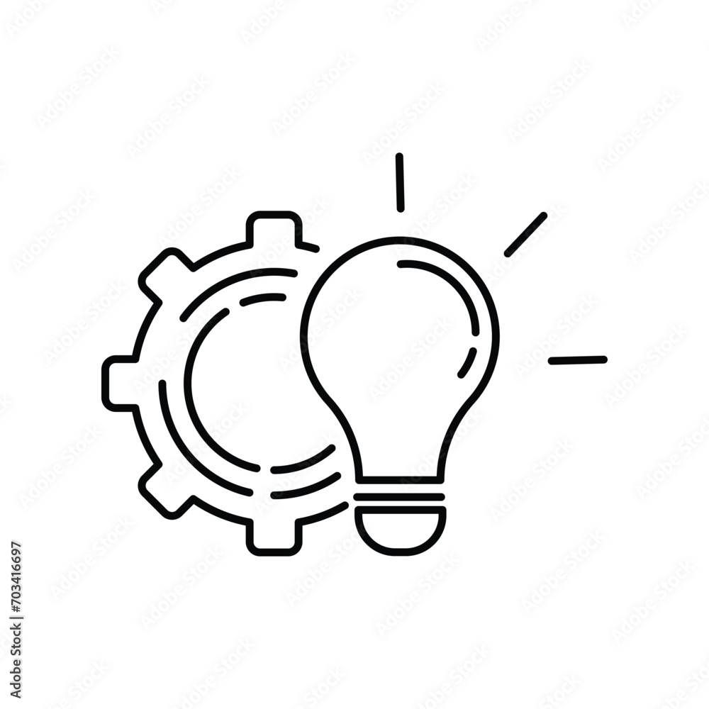 Aufkleber technological process with thin line bulbs and gears. linear trend modern graphic doodle design cogw