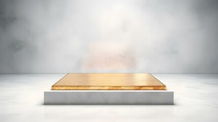 Luxury Studio Background for Product Presentation. Light Marble Showroom with a square gold Podium