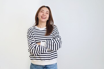 portrait of a smiling woman over isolated background. 
