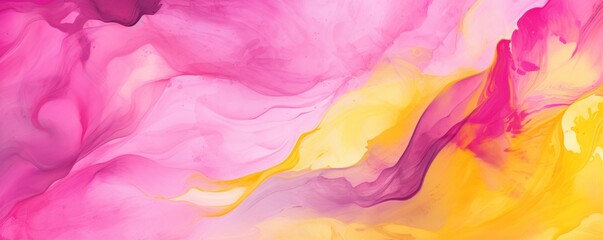Abstract watercolor paint background by goldenrod yellow and magenta with liquid fluid texture for background, banner  - obrazy, fototapety, plakaty