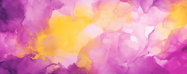 Fototapeta na wymiar Abstract watercolor paint background by goldenrod yellow and magenta with liquid fluid texture for background, banner 