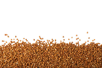 Naklejka premium Buckwheat. Buckwheat grain isolated on white background. Healthy food. Porridge. Diet. Organic cereal. frame with place for text.