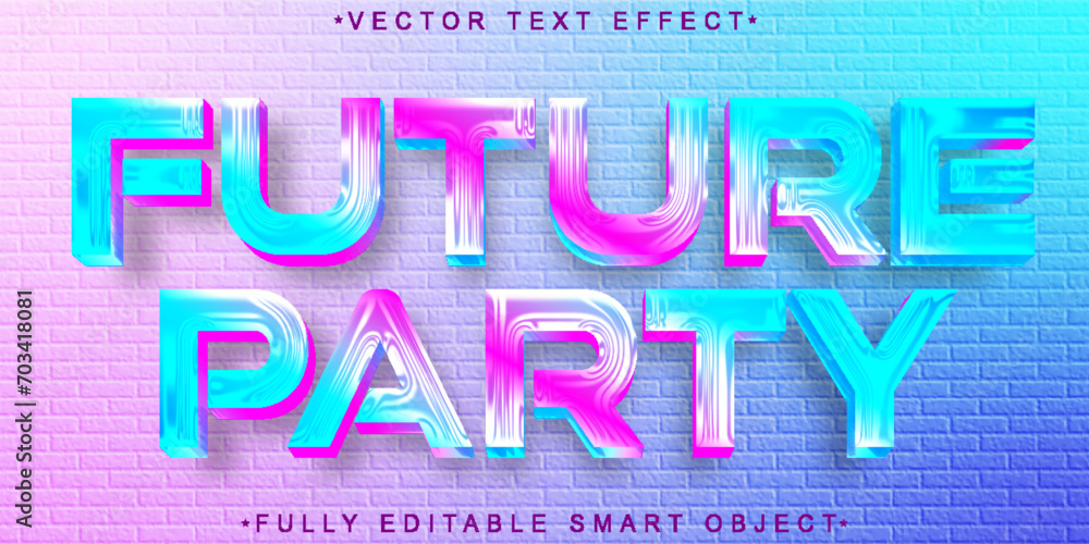 Poster holo future party vector fully editable smart object text effect