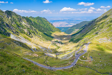Aerial summer road landscape in mountains