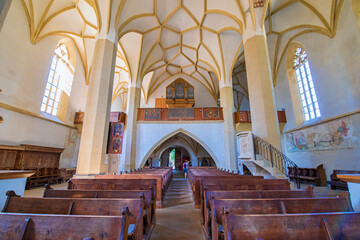 Interior view of medieval church in Transylvania - 703418094