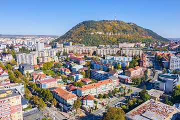 Aerial view of Piatra Neamț unveils a captivating panorama - 703418274