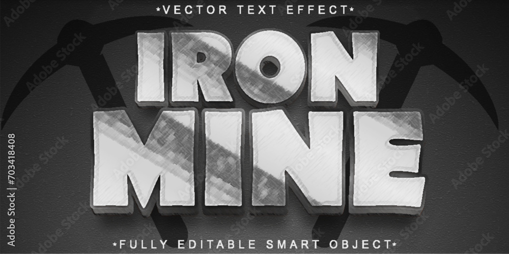 Poster silver iron mine vector fully editable smart object text effect