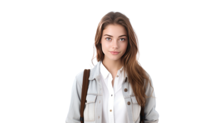 Young student woman isolated on white background