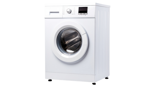 White washing machine on a white isolated