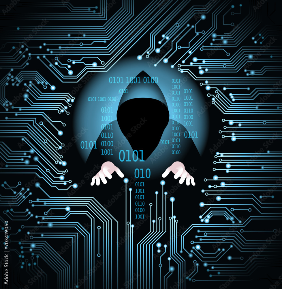 Poster cyber attack business concept. anonymous hacker at the laptop computer internet security. darknet an